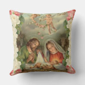 クリスマスローズのベビーイエス・キリストセントジョーゼフ、メリーの天使 クッション (裏面)