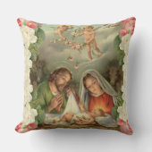 クリスマスローズのベビーイエス・キリストセントジョーゼフ、メリーの天使 クッション (正面)