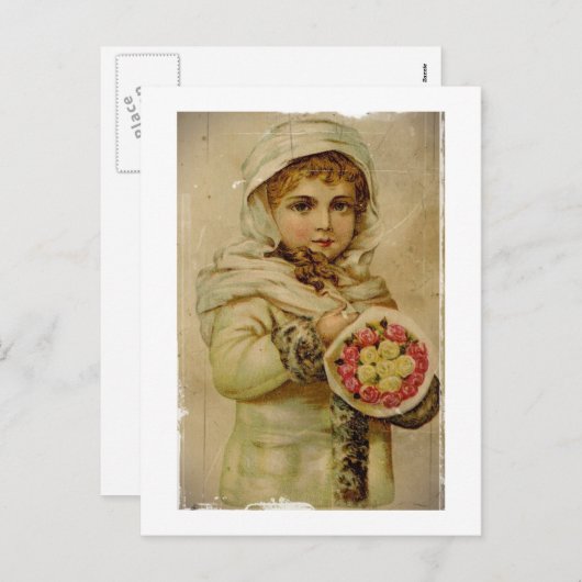 クリスマスローズを持つビクトリアンな女の子 シーズンポストカード (正面/裏面)