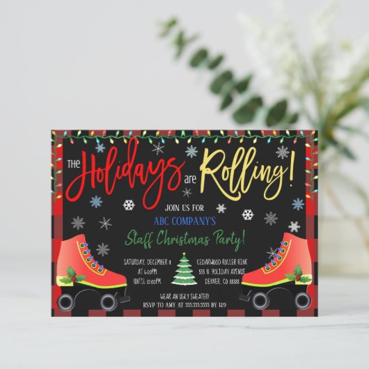 クリスマスローラスケートで滑るパーティの招待状 招待状 (スタンド正面)