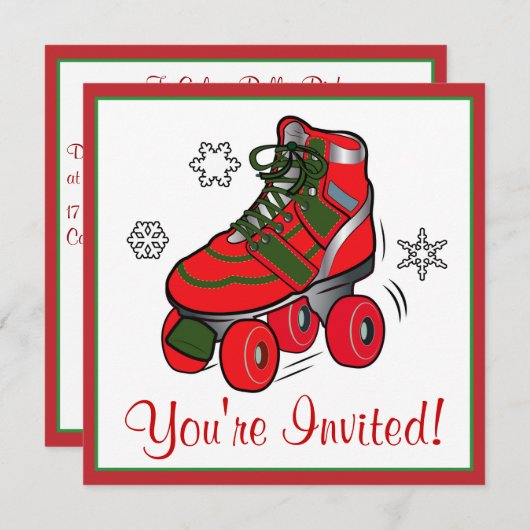クリスマスローラースケートで滑るパーティー 招待状 (正面/裏面)