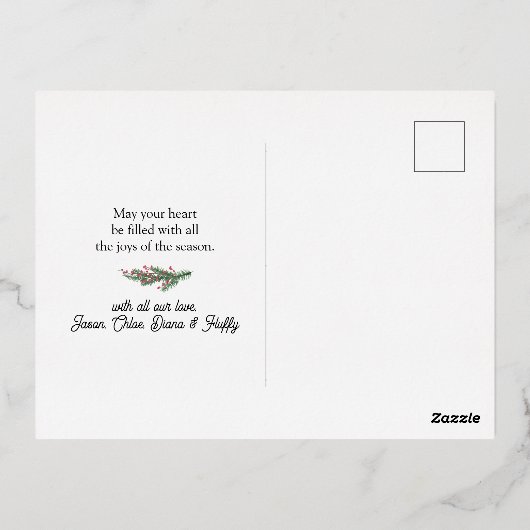 クリスマスロ素朴グキャビンウッズレイク 箔シーズンポストカード (裏面)