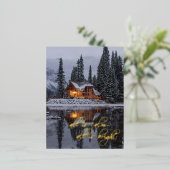 クリスマスロ素朴グキャビンウッズレイク 箔シーズンポストカード (立ち正面)