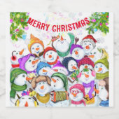 クリスマスワきらめくインラベル雪だるまパーティーおもしろい スパークリングワインラベル (シングルラベル)