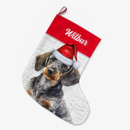 クリスマスワイヤーの髪ダックスシュントサンタドッグの名前 ラージクリスマスストッキング