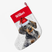 クリスマスワイヤーの髪ダックスシュントサンタドッグの名前 ラージクリスマスストッキング (裏面 (吊り時))
