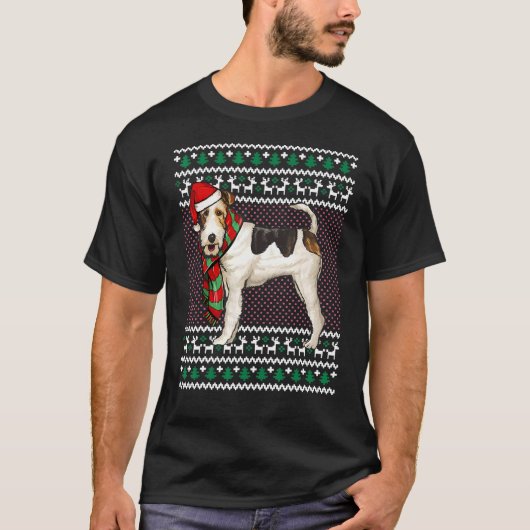 クリスマスワイヤーキツネテリアドッグサンタハット醜いクリスマス Tシャツ (正面)