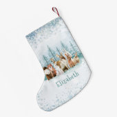 クリスマスワイルドアニマルズグリーンウォーターカスタムカラー スモールクリスマスストッキング (裏面 (吊り時))
