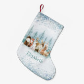 クリスマスワイルドアニマルズグリーンウォーターカスタムカラー スモールクリスマスストッキング (正面 (吊り時))