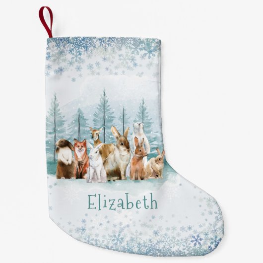 クリスマスワイルドアニマルズグリーンウォーターカスタムカラー スモールクリスマスストッキング (正面)