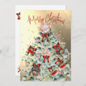 クリスマスワイルドフラワー金ゴールドツリーパーティの招待状 シーズンカード (正面/裏面)