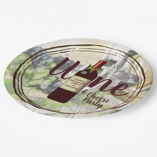 クリスマスワインとチーズのパーティー企業のイベント ペーパープレート (アングル)