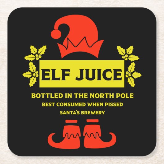 クリスマスワインとワきらめくインラベル スクエアペーパーコースター (正面)