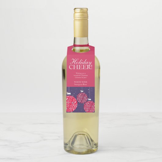 クリスマスワインのラベルは赤い青でパーソナライズされたある ボトルネックタグ (ボトル)