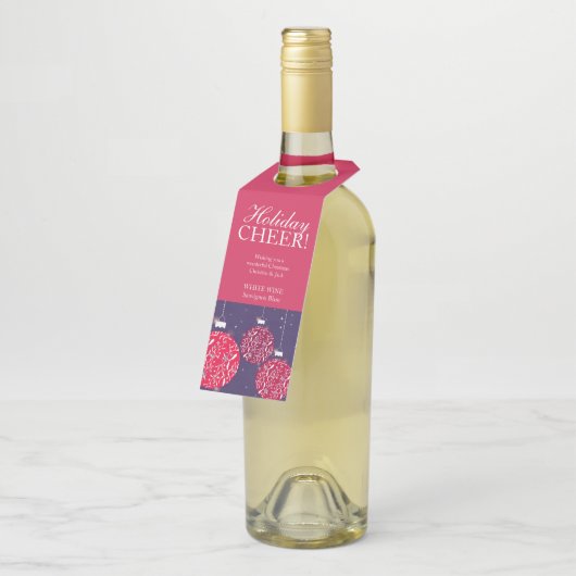 クリスマスワインのラベルは赤い青でパーソナライズされたある ボトルネックタグ (アングル)