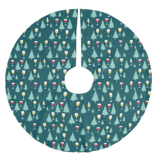 クリスマスワイン愛好家 ブラッシュドポリエステルツリースカート (正面)