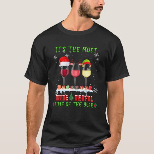 クリスマスワイン – おもしろいクリスマスアルコールパジャマ Tシャツ (正面)