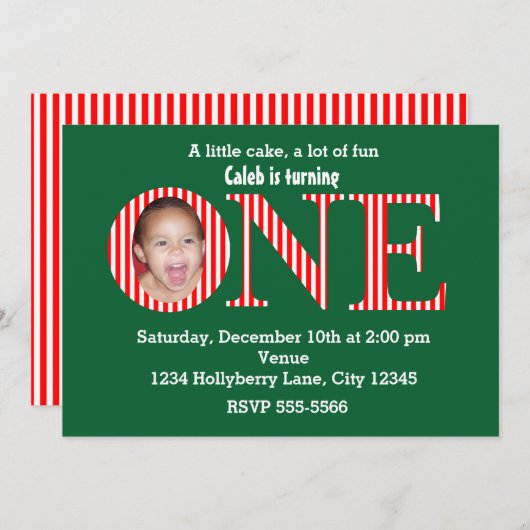 クリスマスワンの最初の誕生日パーティーの招待状 招待状 (正面/裏面)