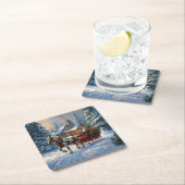 クリスマスワンホースライサンタ スクエアペーパーコースター (インサイチュ)