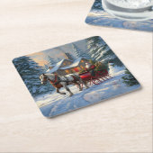 クリスマスワンホースライサンタ スクエアペーパーコースター (アングル)