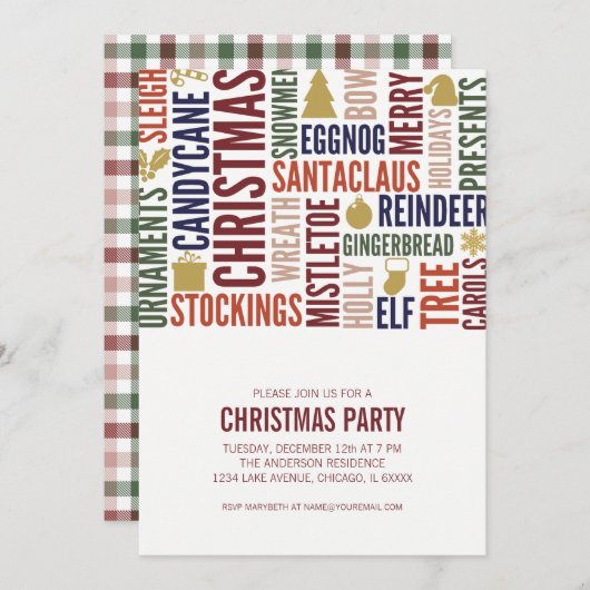 クリスマスワーズホリデーパーティー招待状 招待状 (正面/裏面)
