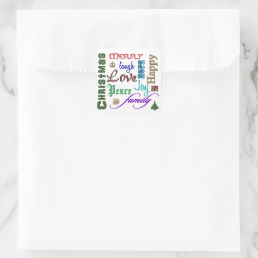 クリスマスワードアートステッカー スクエアシール (バッグ)