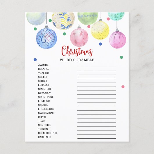 クリスマスワードスクランブルゲームカードフライヤー チラシ (正面)