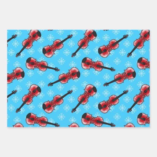 クリスマスヴァイオリンミュージシャン模様 ラッピングペーパーシート (正面)