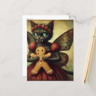クリスマスヴァンパイアフェアリー子猫とジンジャーブレッド ポストカード