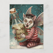 クリスマスヴァンパイア子猫とミルクボトル ポストカード (正面)