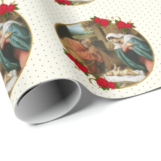 クリスマスヴァージンメアリベビーイエズジョセフ出生W ラッピングペーパー (ロールコーナー)