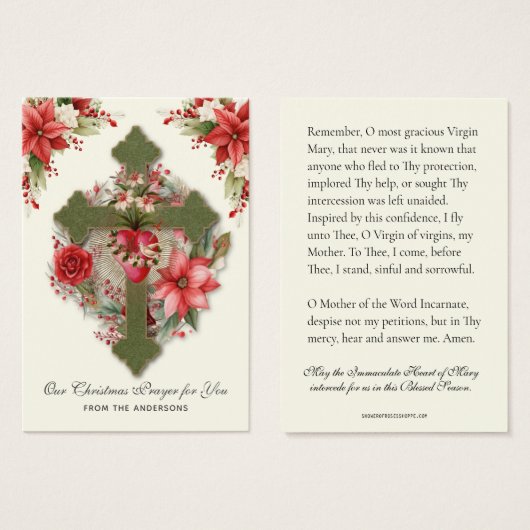 クリスマスヴァージンメアリーメモリアレ祈りの言葉ポインセチア (正面&裏面)
