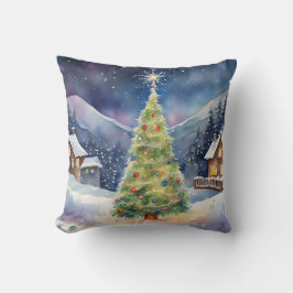 クリスマスヴィリアージュスノーウィーホリデーツリーライトズ クッション