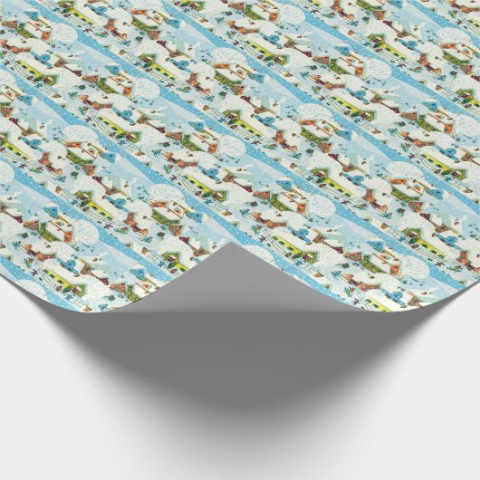 クリスマスヴィレッジスノーレトロビンテージクリスマス ラッピングペーパー (角)