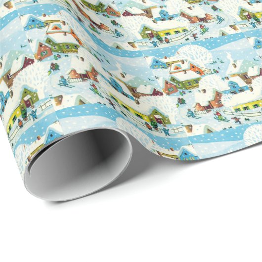 クリスマスヴィレッジスノーレトロビンテージクリスマス ラッピングペーパー (ロールコーナー)