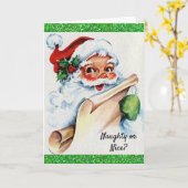 クリスマスヴィンテージいけなサンタまたはニースグリッター カード (黄色い花)