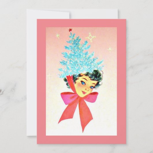 クリスマスヴィンテージの女の子の帽子として木を着て シーズンカード (正面)