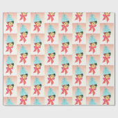 クリスマスヴィンテージの女の子の帽子として木を着て ラッピングペーパー (フラット)