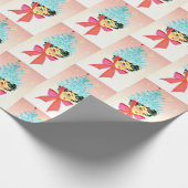 クリスマスヴィンテージの女の子の帽子として木を着て ラッピングペーパー (角)