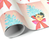 クリスマスヴィンテージの女の子の帽子として木を着て ラッピングペーパー (ロールコーナー)