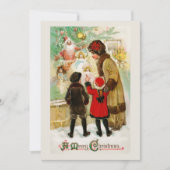 クリスマスヴィンテージの女性と子供ウィンドウショッピング 招待状 (正面)