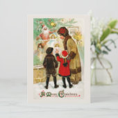 クリスマスヴィンテージの女性と子供ウィンドウショッピング 招待状 (スタンド正面)