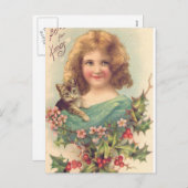 クリスマスヴィンテージの猫少女 シーズンポストカード (正面/裏面)