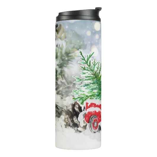 クリスマスヴィンテージの赤いトラック(木製のワゴン雪) タンブラー (回転左)