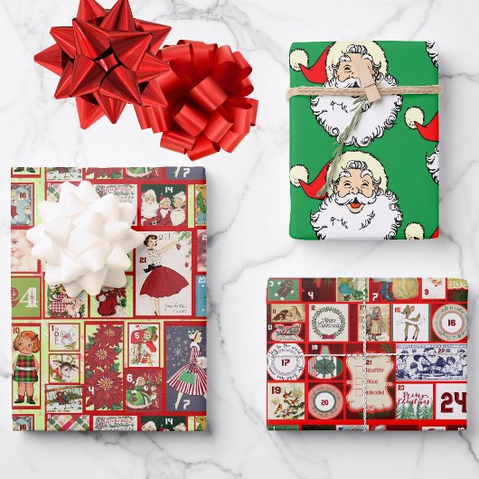 クリスマスヴィンテージアドベントカレンダーサンタクロース ラッピングペーパーシート