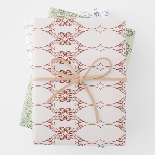 クリスマスヴィンテージアンティーク要素 ラッピングペーパーシート (インサイチュ)