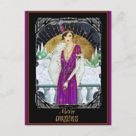 クリスマスヴィンテージアールデコレトロレディ ポストカード