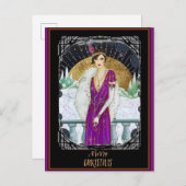 クリスマスヴィンテージアールデコレトロレディ ポストカード (正面/裏面)