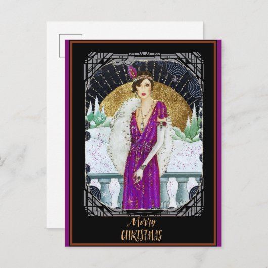 クリスマスヴィンテージアールデコレトロレディ ポストカード (正面/裏面)
