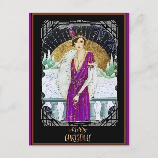 クリスマスヴィンテージアールデコレトロレディ ポストカード (正面)